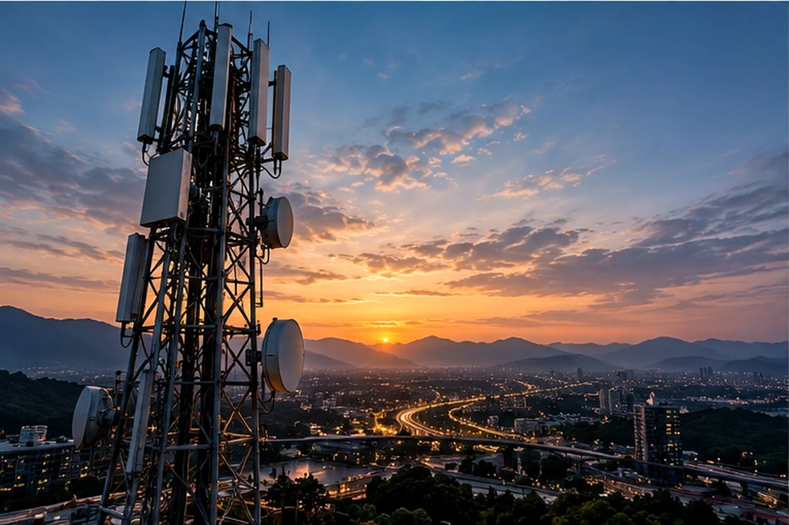 Telecommunications infrastructure at sunset